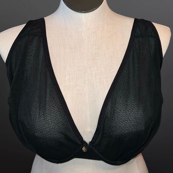 Plus Size Cacique Mesh Black Hi Apex Plunge Bra Size 44I - Picture 1 of 6